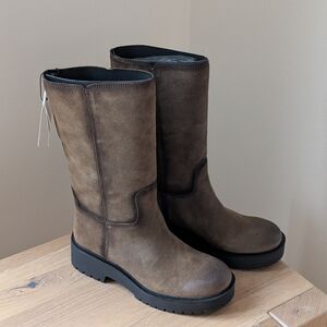 NWT Zara Distressed Effect Split Suede Ankle Boots in Brown Suede - Size 7.5